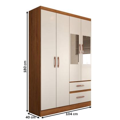 Imagem de Guarda-Roupa Solteiro São Francisco 4 Portas 2 Gavetas com Espelho Off White/Nogueira - Panorama Móveis