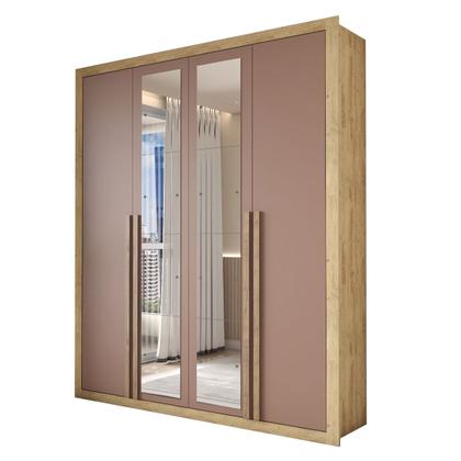 Imagem de Guarda-Roupa Solteiro Severo 4 Portas 3 Gavetas com Espelho Capuccino/Terracota - Panorama Móveis