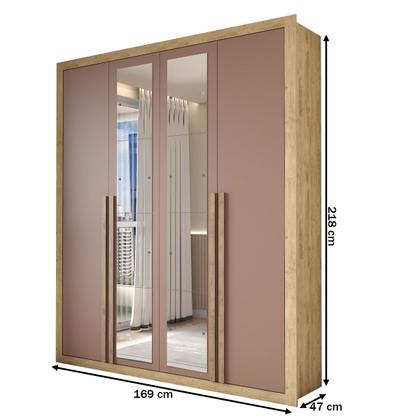 Imagem de Guarda-Roupa Solteiro Severo 4 Portas 3 Gavetas com Espelho Capuccino/Terracota - Panorama Móveis