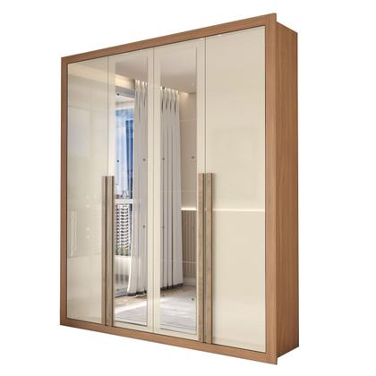 Imagem de Guarda-Roupa Solteiro Severo 4 Portas 3 Gavetas com Espelho Cinamomo/Off White - Panorama Móveis