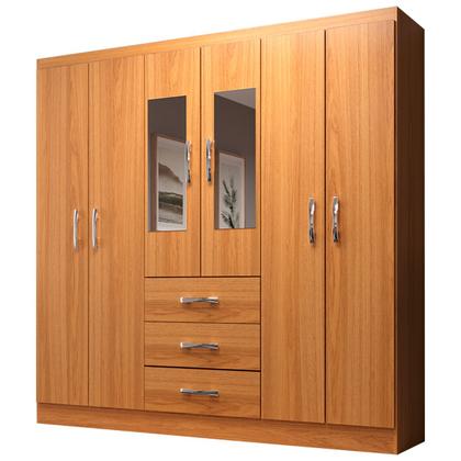 Imagem de Guarda-Roupa Solteiro Sevilha 6 Portas 3 Gavetas com Espelho Cinamomo - Evidencia Móveis