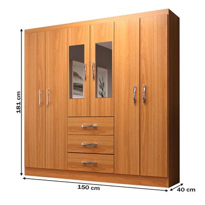 Imagem de Guarda-Roupa Solteiro Sevilha 6 Portas 3 Gavetas com Espelho Cinamomo - Evidencia Móveis