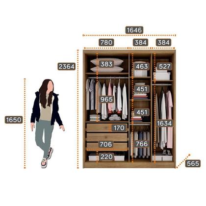 Imagem de Guarda Roupa Solteiro Sevilha com Espelho e Cômoda Seul Cumaru 23 - Novo Horizonte