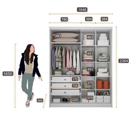 Imagem de Guarda Roupa Solteiro Sevilha com Nicho e Espelho e Gaveteiro Milão com Chave Neve - Novo Horizonte