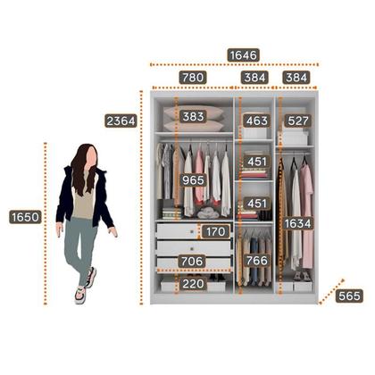 Imagem de Guarda Roupa Solteiro Sevilha e Gaveteiro Milão com Chave Neve - Novo Horizonte