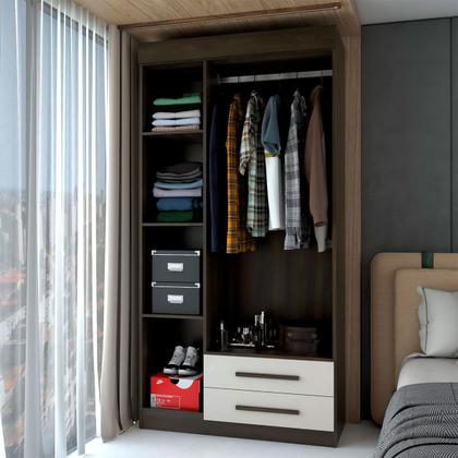 Imagem de Guarda-Roupa Solteiro Sublime 3 Portas 2 Gavetas com Espelho Imbuia/Off White - Panorama Móveis