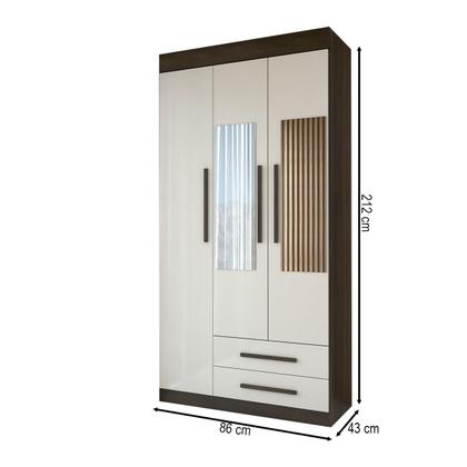 Imagem de Guarda-Roupa Solteiro Sublime 3 Portas 2 Gavetas com Espelho Imbuia/Off White - Panorama Móveis