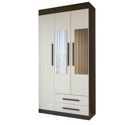 Imagem de Guarda-Roupa Solteiro Sublime 3 Portas 2 Gavetas com Espelho Imbuia/Off White - Panorama Móveis