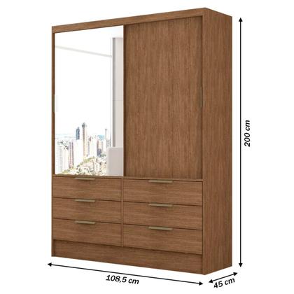 Imagem de Guarda-Roupa Solteiro Taylor 2 Portas de Correr 6 Gavetas com Espelho Marrom - Panorama Móveis