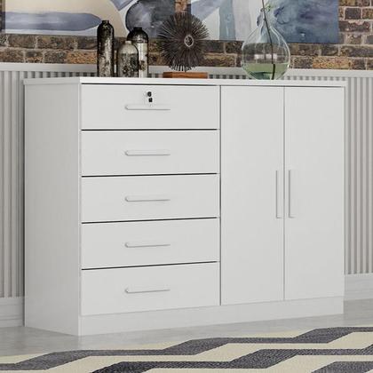 Imagem de Guarda Roupa Solteiro Toledo com Nicho e Cômoda Seul Neve - Novo Horizonte