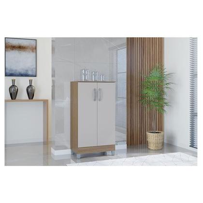 Imagem de Guarda Roupa Solteiro Tóquio 4 Portas com Armário Multiuso 2 Portas Pequeno Castanho Off White - Poquema