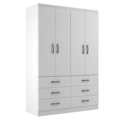 Imagem de Guarda-Roupa Solteiro Treviso 4 Portas 6 Gavetas Branco - Evidência Móveis