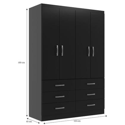 Imagem de Guarda-Roupa Solteiro Treviso 4 PT 6 GV Preto