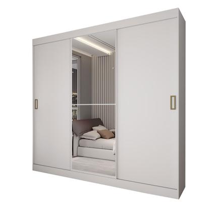 Imagem de Guarda-Roupa Solteiro Triunfo 3 Portas 2 Gavetas com Espelho Flex Branco/ônix - Panorama Móveis
