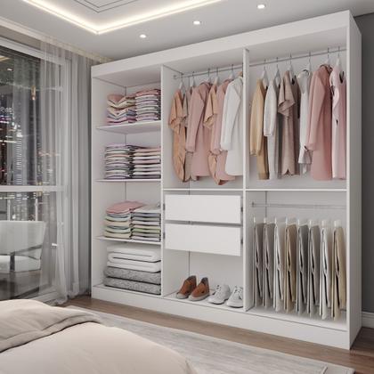 Imagem de Guarda-Roupa Solteiro Triunfo 3 Portas 2 Gavetas com Espelho Flex Branco/ônix - Panorama Móveis