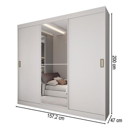 Imagem de Guarda-Roupa Solteiro Triunfo 3 Portas 2 Gavetas com Espelho Flex Branco/ônix - Panorama Móveis