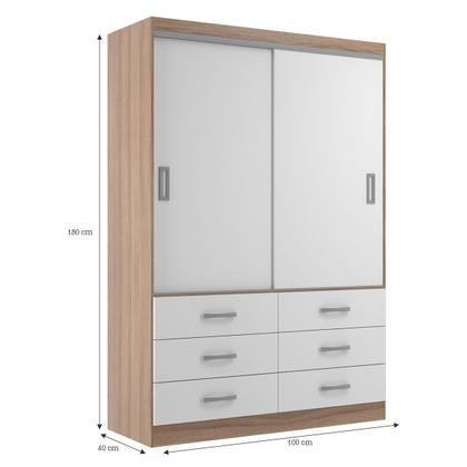 Guarda-Roupa Solteiro Veneza 2 Portas 6 Gavetas Demolição/Branco - Evidência Móveis - Evidencia Móveis Imagem de Guarda-Roupa Solteiro Veneza 2 Portas 6 Gavetas Demolição/Branco - Evidência Móveis