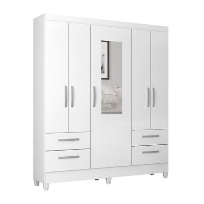 Imagem de Guarda-Roupa Solteiro Vitoria 5 Portas 4 Gavetas com Espelho Branco Brilho - Atualle Móveis