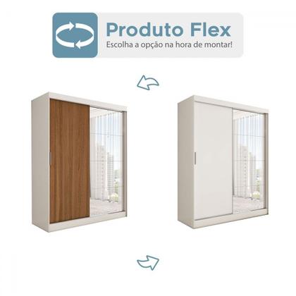 Imagem de Guarda-Roupa Solteiro Vulcan 2 Portas 4 Gavetas com Espelho 100% Mdf Branco/Amêndola - Panorama Móveis