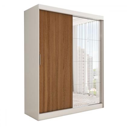 Imagem de Guarda-Roupa Solteiro Vulcan 2 Portas 4 Gavetas com Espelho 100% Mdf Branco/Amêndola - Panorama Móveis