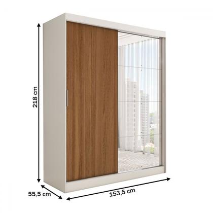 Imagem de Guarda-Roupa Solteiro Vulcan 2 Portas 4 Gavetas com Espelho 100% Mdf Branco/Amêndola - Panorama Móveis