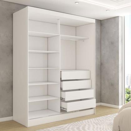 Imagem de Guarda-Roupa Solteiro Vulcan 2 Portas 4 Gavetas com Espelho 100% Mdf Branco - Panorama Móveis