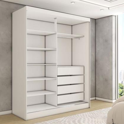 Imagem de Guarda-Roupa Solteiro Vulcan 2 Portas 4 Gavetas com Espelho 100% Mdf Branco - Panorama Móveis