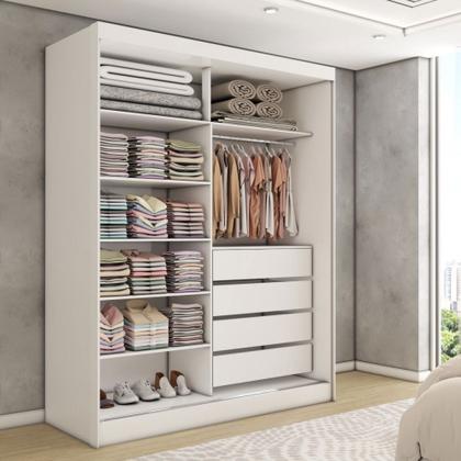 Imagem de Guarda-Roupa Solteiro Vulcan 2 Portas 4 Gavetas com Espelho 100% Mdf Branco - Panorama Móveis