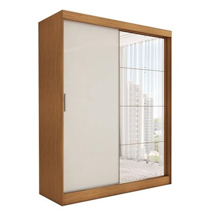 Imagem de Guarda-Roupa Solteiro Vulcan 2 Portas 4 Gavetas com Espelho 100% Mdf Cinamomo/Off White - Panorama Móveis