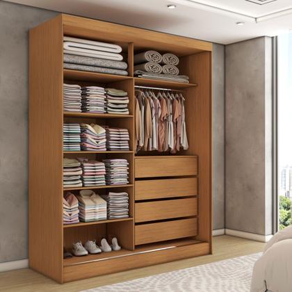 Imagem de Guarda-Roupa Solteiro Vulcan 2 Portas 4 Gavetas com Espelho 100% Mdf Cinamomo/Off White - Panorama Móveis