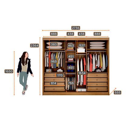 Imagem de Guarda-Roupa Spazzio Plus com 1 Porta Espelho Peliculado 3 Portas e 8 Gavetas