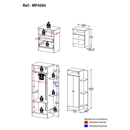 Imagem de Guarda-Roupas 2 Portas com Cômoda 2 Gavetas Multimóveis MP4264