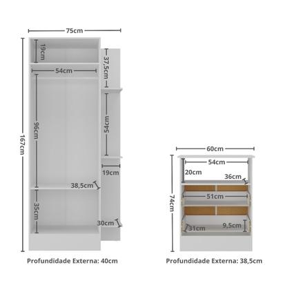 Imagem de Guarda-Roupas 2 Portas com Cômoda 2 Gavetas Multimóveis MP4264