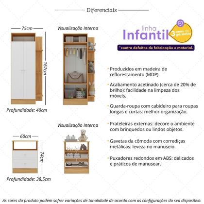 Imagem de Guarda-Roupas 2 Portas com Cômoda 2 Gavetas Multimóveis MP4264