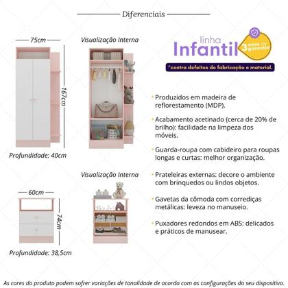 Imagem de Guarda-Roupas 2 Portas com Cômoda 2 Gavetas Multimóveis MP4264