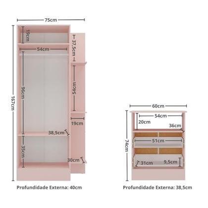 Imagem de Guarda-Roupas 2 Portas com Cômoda 2 Gavetas Multimóveis MP4264