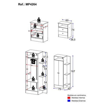 Imagem de Guarda-Roupas 2 Portas com Cômoda 2 Gavetas Multimóveis MP4264