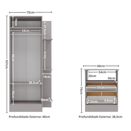 Imagem de Guarda-Roupas 2 Portas com Cômoda 2 Gavetas Multimóveis MP4264