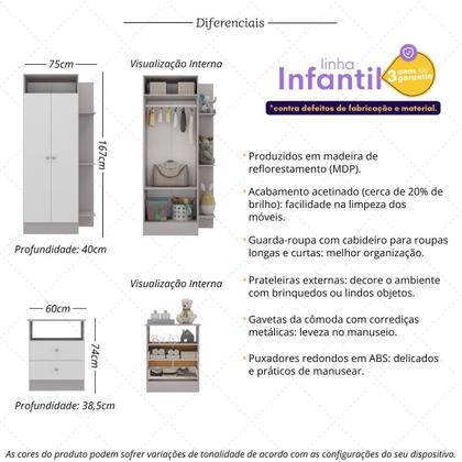 Imagem de Guarda-Roupas 2 Portas com Cômoda 2 Gavetas Multimóveis MP4264