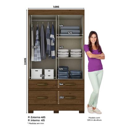 Imagem de Guarda Roupas 2 Portas Correr 4 Gavetas Com Espelho Be25 Flex Castanho/ Off White - Briz Móveis