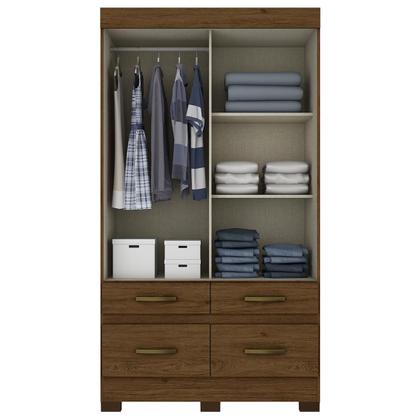 Imagem de Guarda Roupas 2 Portas Correr 4 Gavetas Com Espelho Be25 Flex Castanho/ Off White - Briz Móveis