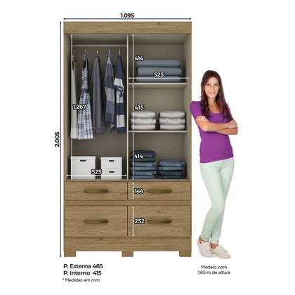 Imagem de Guarda Roupas 2 Portas Correr 4 Gavetas Com Espelho Be25 Flex Rústico/ Off White - Briz Móveis