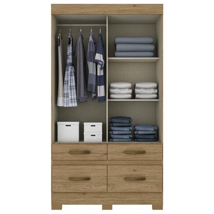 Imagem de Guarda Roupas 2 Portas Correr 4 Gavetas Com Espelho Be25 Flex Rústico/ Off White - Briz Móveis