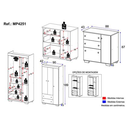 Imagem de Guarda-Roupas 3 Portas 2 Gavetas com Cômoda 1 Porta 3 Gavetas Algodão Doce Multimóveis MP4251