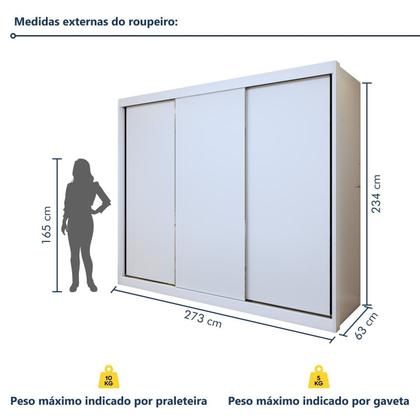 Imagem de Guarda-roupas 3 Portas de Correr 100% Mdf Monte Rei
