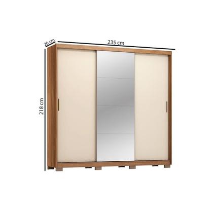 Imagem de Guarda Roupas 3 Portas de Correr de (1 c/ Espelho) e 4 Gavetas c/ Pés Dalila Flex Amêndola/Amêndola ou Off white - Demóbile