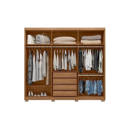Imagem de Guarda Roupas 3 Portas de Correr de (1 c/ Espelho) e 4 Gavetas c/ Pés Dalila Flex Amêndola/Amêndola ou Off white - Demóbile