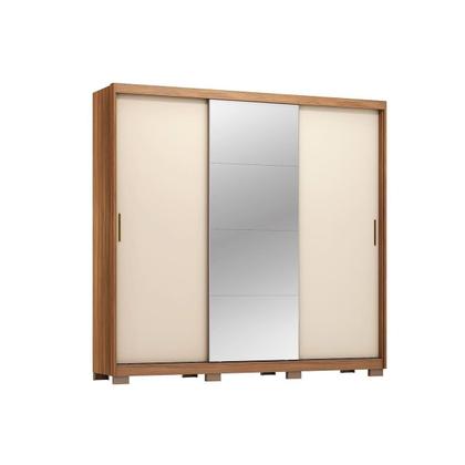 Imagem de Guarda Roupas 3 Portas de Correr de (1 c/ Espelho) e 4 Gavetas c/ Pés Dalila Flex Amêndola/Amêndola ou Off white - Demóbile