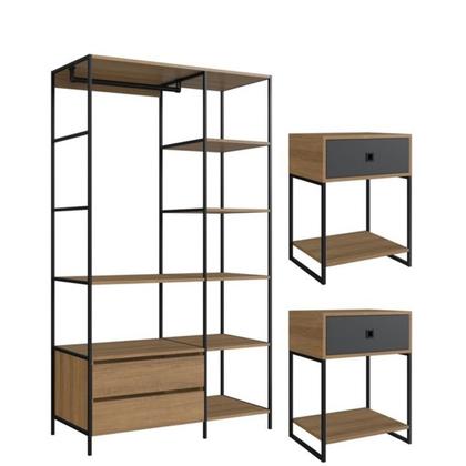 Imagem de Guarda Roupas Aberto Com 2 Mesas Cabeceira Estilo Industrial