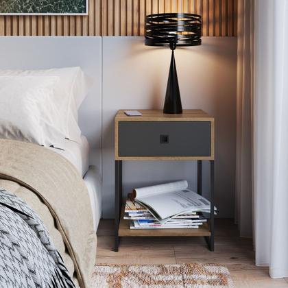 Imagem de Guarda Roupas Aberto Com 2 Mesas Cabeceira Estilo Industrial